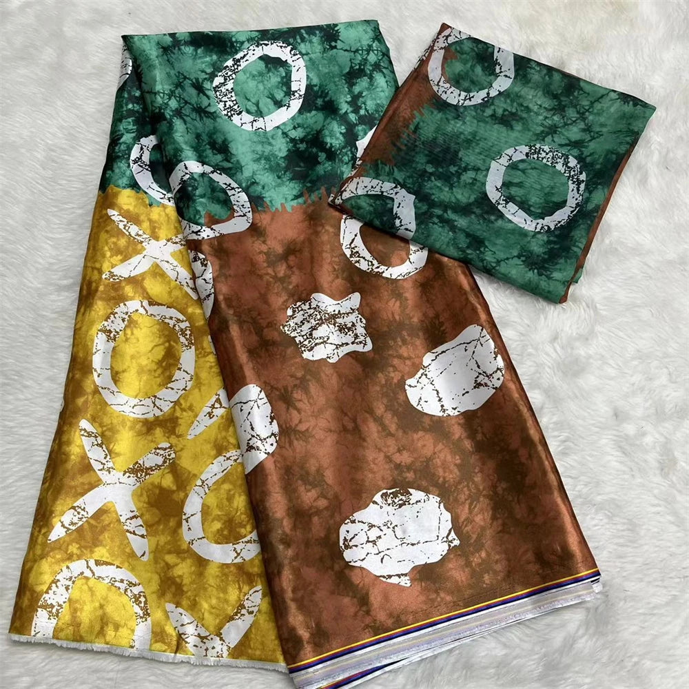 African Satin Silk Fabric High Quality Silk Fabric And Chiffon Tulle Blouse 4+2 Yards Nigerian Women Clothes Garment Cloth | Afrocentric