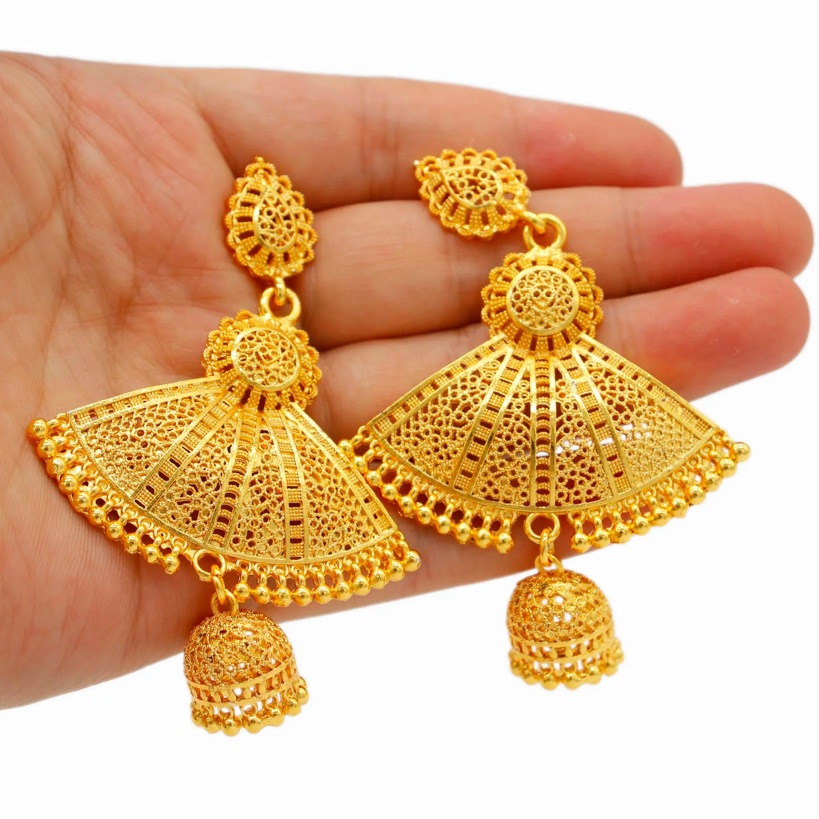 Gold Fan Shape Drop Earrings | Afrocentric