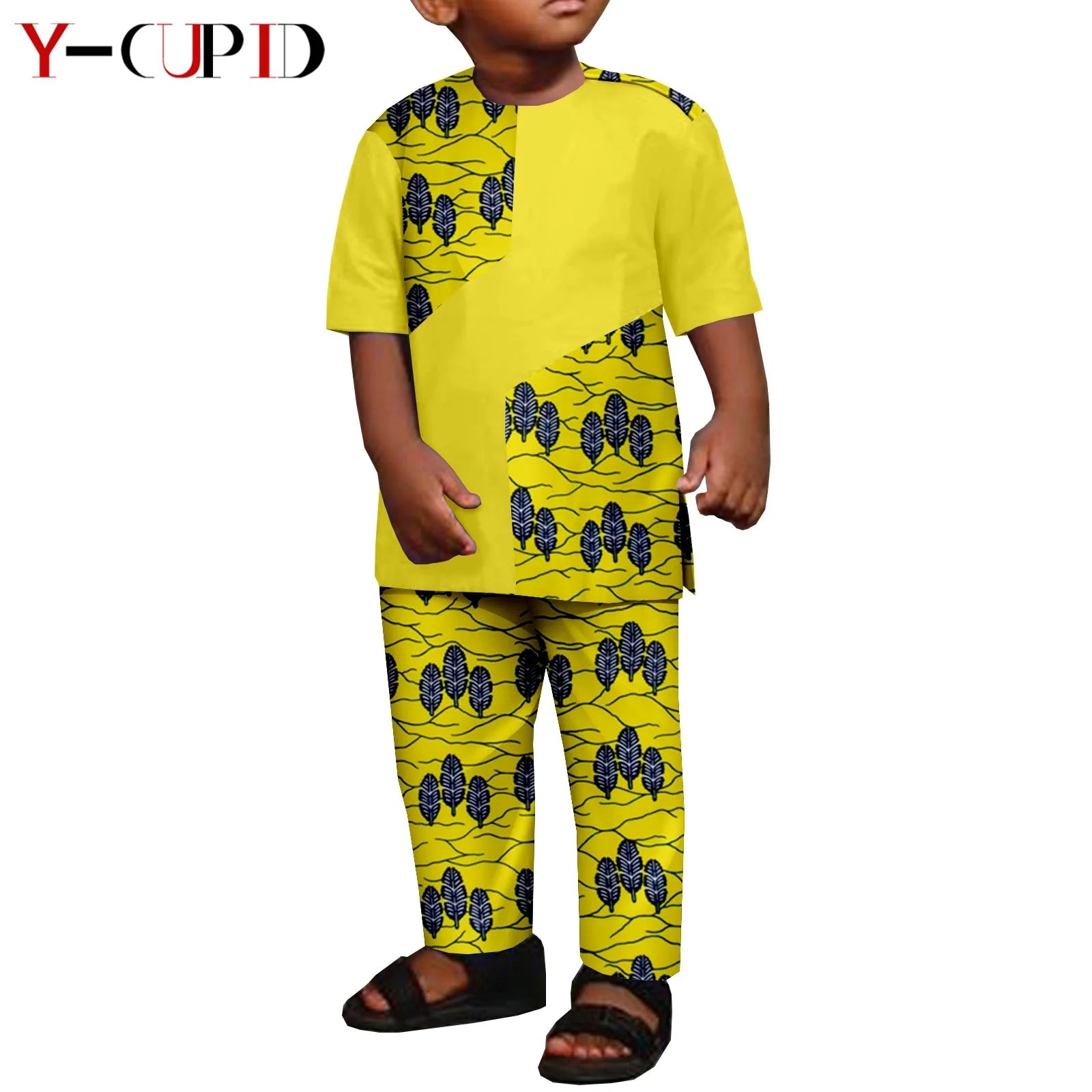 African Clothes for Boys Kid Outfits Dashiki Summer Cotton Ankara Print Top and Pant Sets Bazin Riche Children Outwear Y224017 774 | Afrocentric