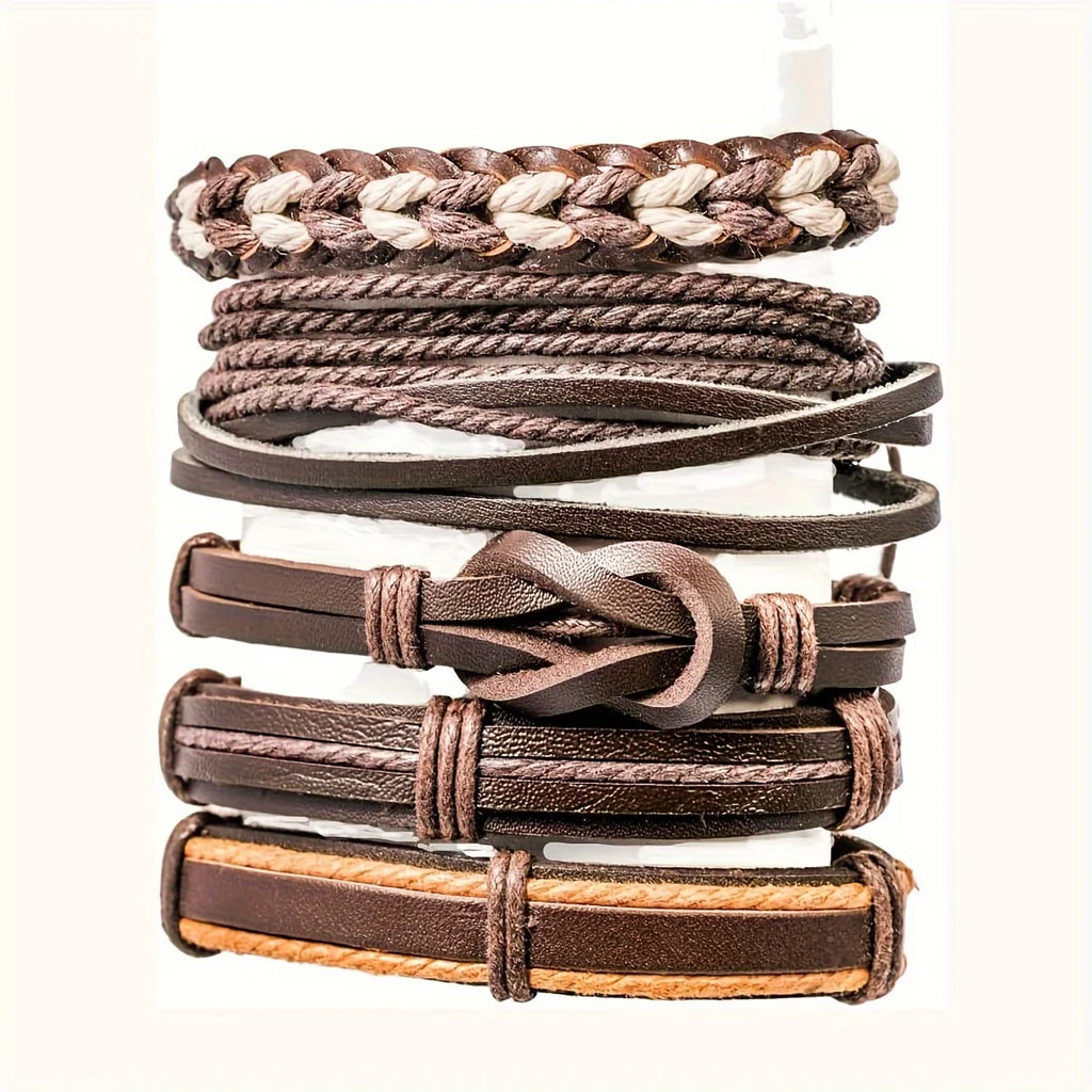 Braided Leather Bracelet Set | Ethnic Tribal Handmade Wrap Bracelets with Wood Beads | Afrocentric