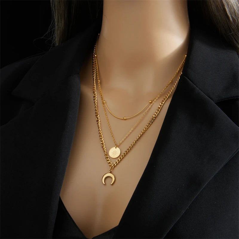 Multilayer Coin Pendant Necklace | Layered Chain for Women | Afrocentric