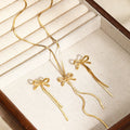 Delicate Bow Tassel Chain Necklace & Earrings Set | Gold Stainless Steel N5839 | Afrocentric