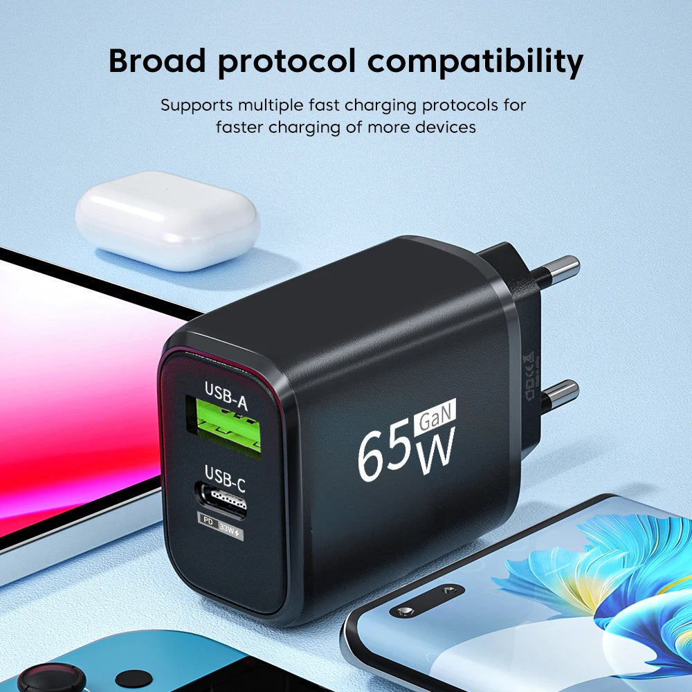 USB Charger 65W GaN Type C Fast Charging PD Power Adapter Quick Charger 3.0 For iPhone 15 Xiaomi POCO Samsung Oneplus | Afrocentric