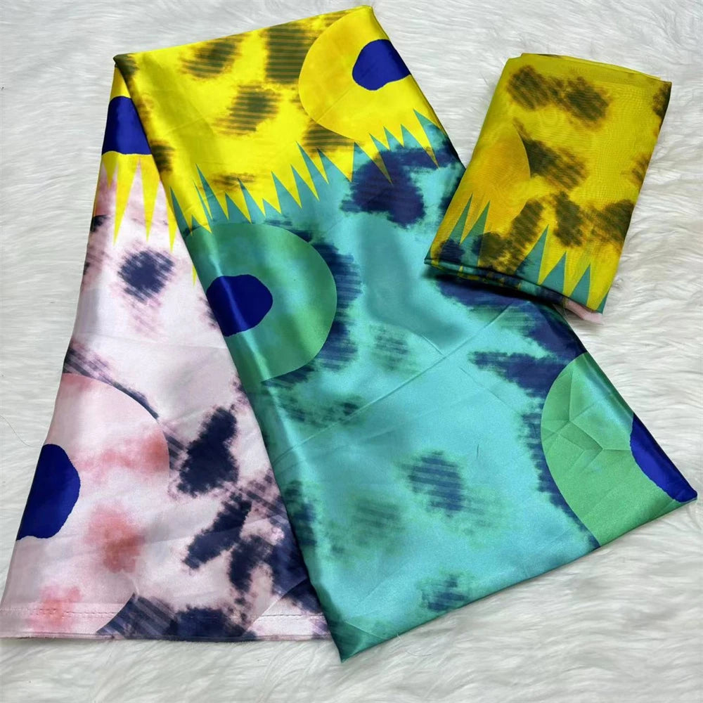 African Satin Silk Fabric High Quality Silk Fabric And Chiffon Tulle Blouse 4+2 Yards Nigerian Women Clothes Garment Cloth 23 6 yards | Afrocentric
