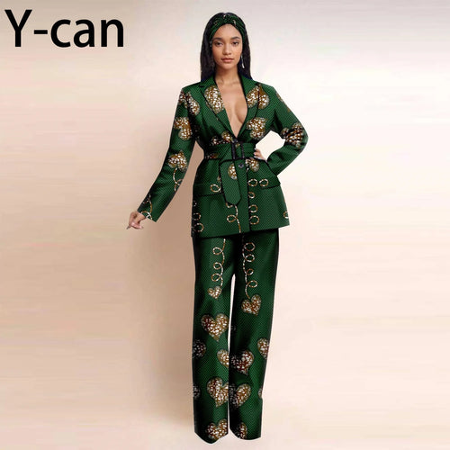 African Ankara 2-Piece Suit | Dashiki Long Sleeve Jacket & Pants Office Set 760 | Afrocentric