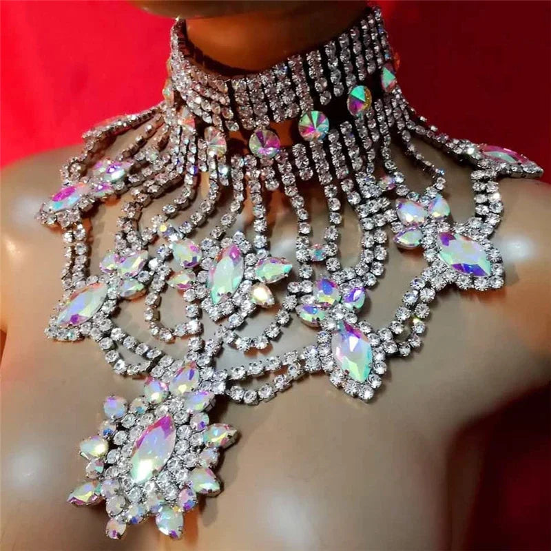 Crystal Rhinestone Choker Necklace | Luxury Geometric Water Drop Chain Collar 12 | Afrocentric