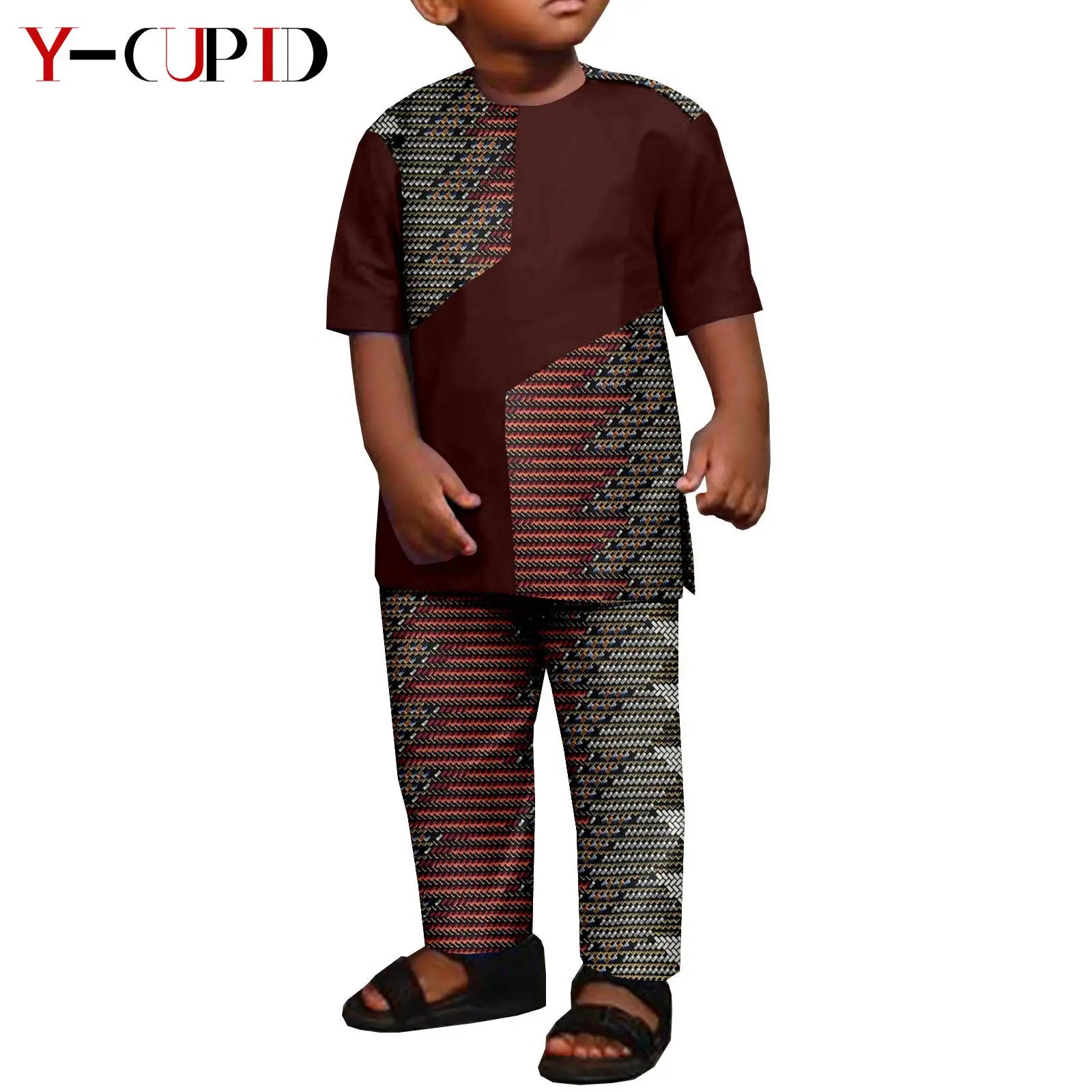 African Clothes for Boys Kid Outfits Dashiki Summer Cotton Ankara Print Top and Pant Sets Bazin Riche Children Outwear Y224017 527 | Afrocentric