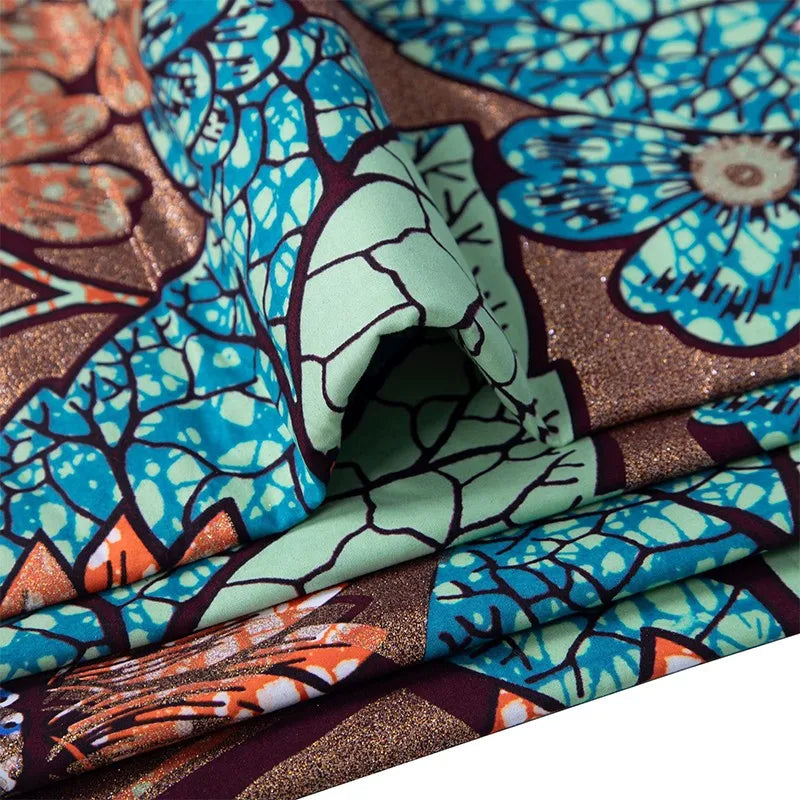 90x110cm African Ankara Cloth Women Glitter Glam Wax Fabric Cotton Soft Batik Golden Pagne Diy Craft Sewing Clothing Supplies | Afrocentric