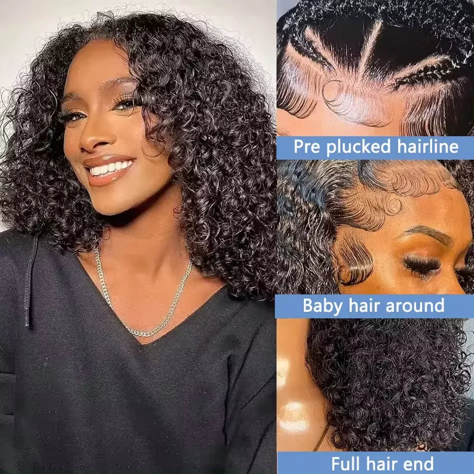 Brazilian Curly Bob Lace Front Wig | 13x4 HD Deep Wave Human Hair 8-16 Inch | Afrocentric