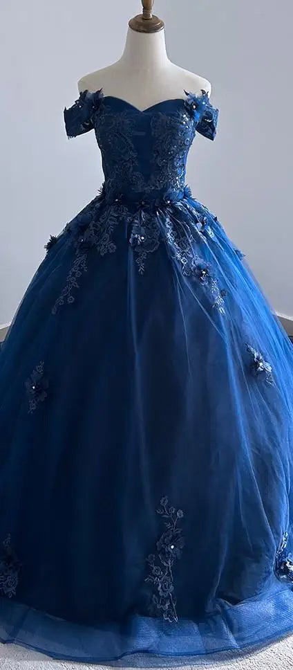 Floral Quinceañera Ball Gown – Off Shoulder Tulle Dress (Plus Size Available)