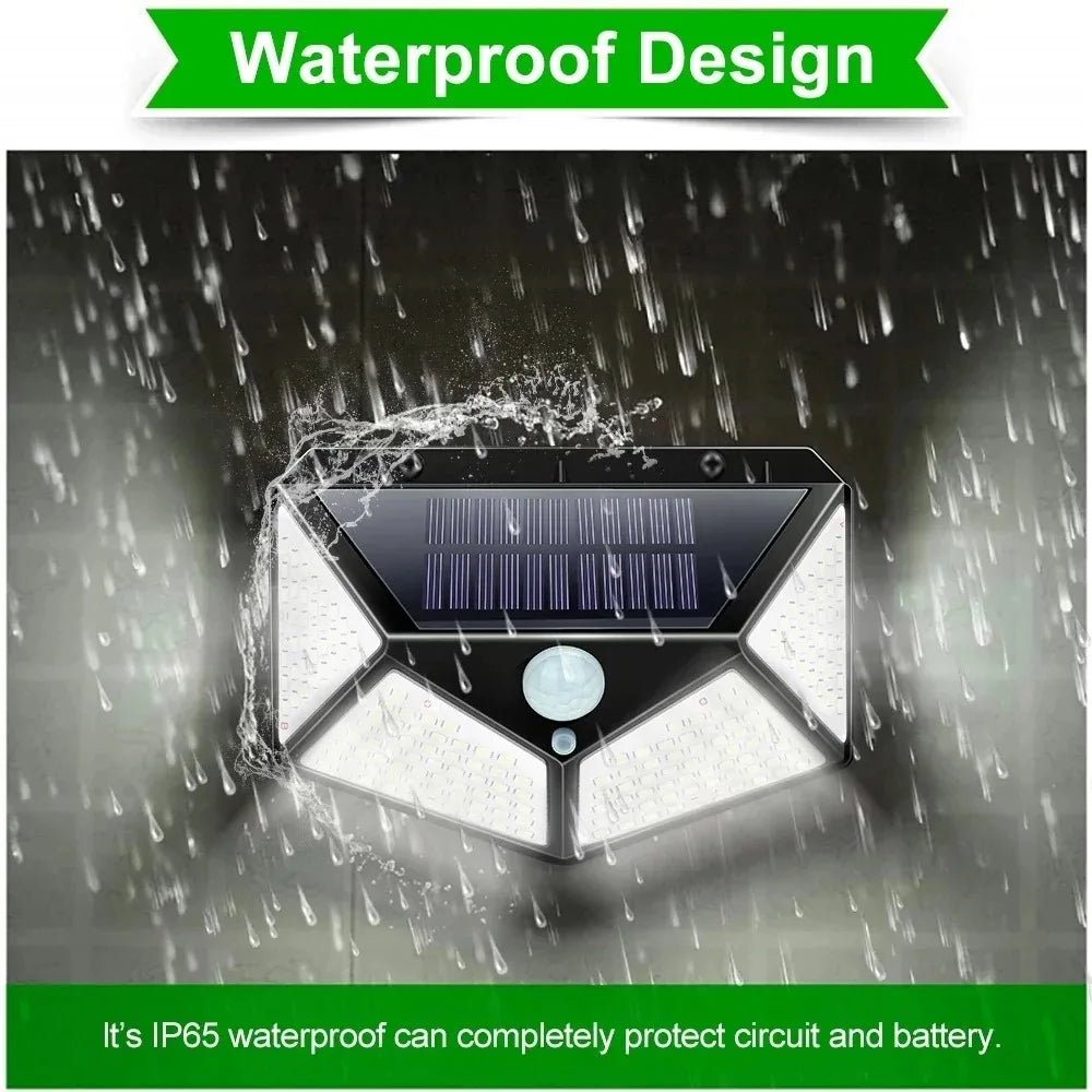 Solar Motion Sensor Wall Light | 100 LED Outdoor Security Light with 3 Modes | Afrocentric