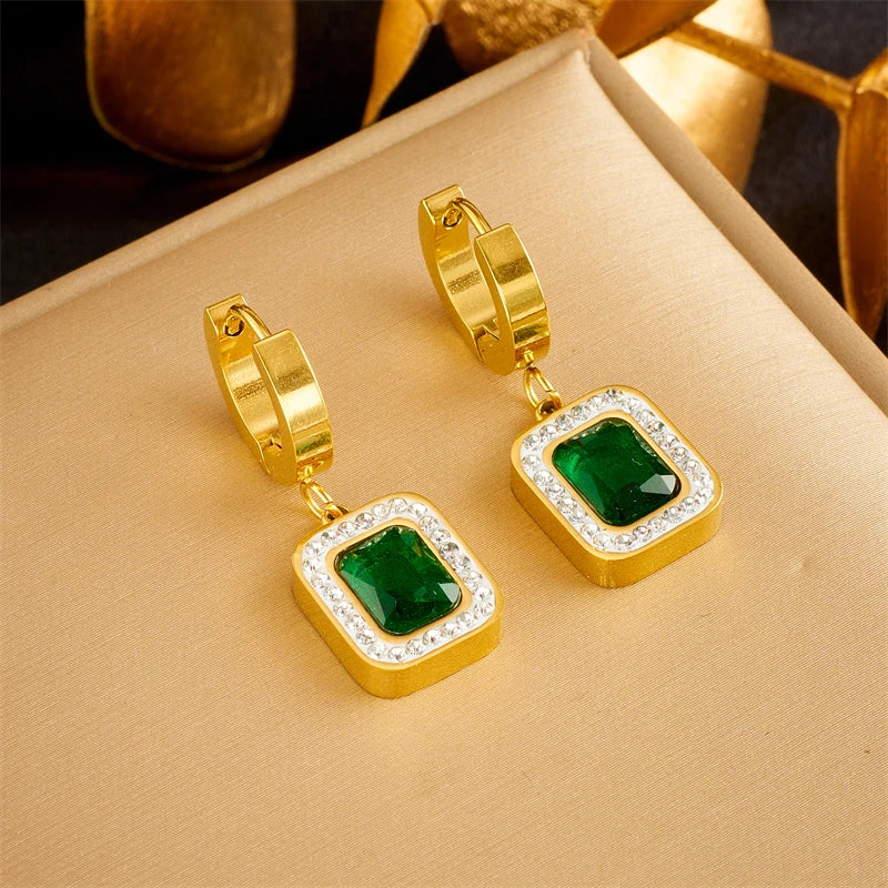 Green Crystal Zircon Jewelry Set | Necklace, Earrings & Bracelet for Women | Afrocentric