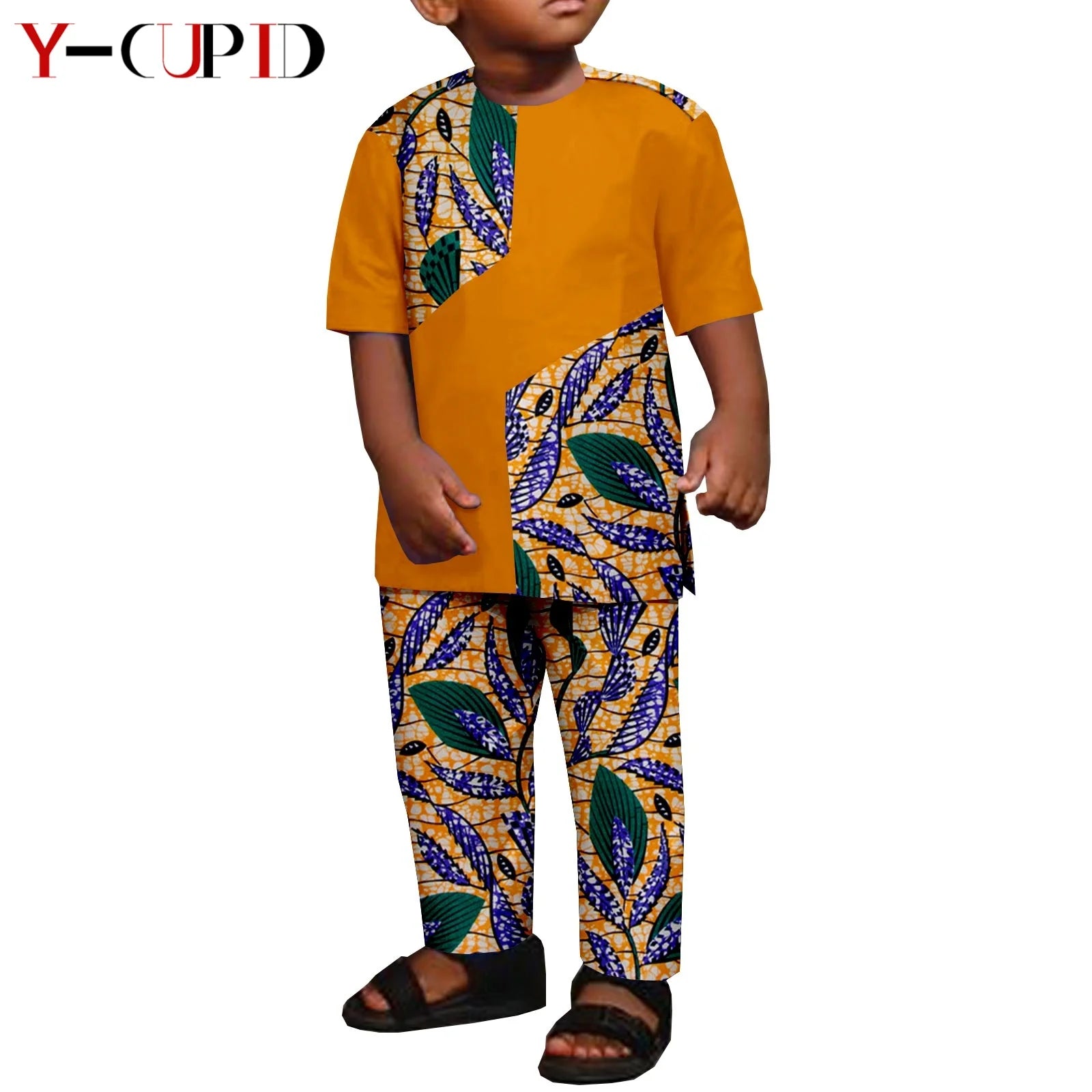 African Clothes for Boys Kid Outfits Dashiki Summer Cotton Ankara Print Top and Pant Sets Bazin Riche Children Outwear Y224017 360 | Afrocentric