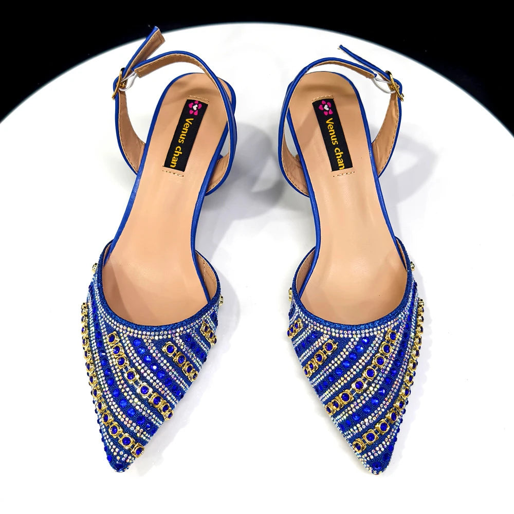2025 Italian Fashion Pointed Toe Rhinestone Women Heels & Bag Set | Afrocentric
