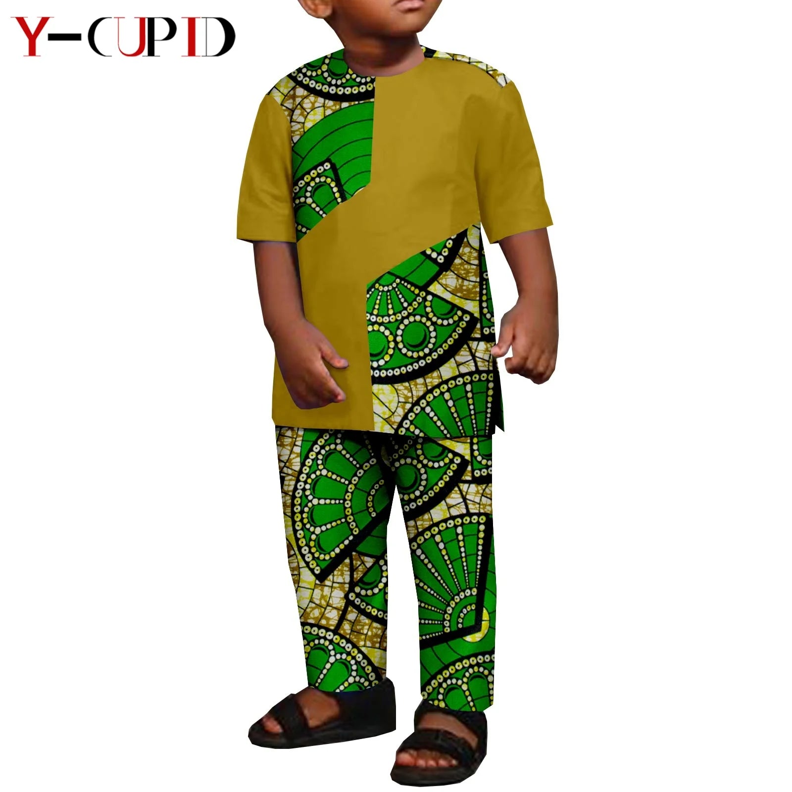 African Clothes for Boys Kid Outfits Dashiki Summer Cotton Ankara Print Top and Pant Sets Bazin Riche Children Outwear Y224017 782 | Afrocentric
