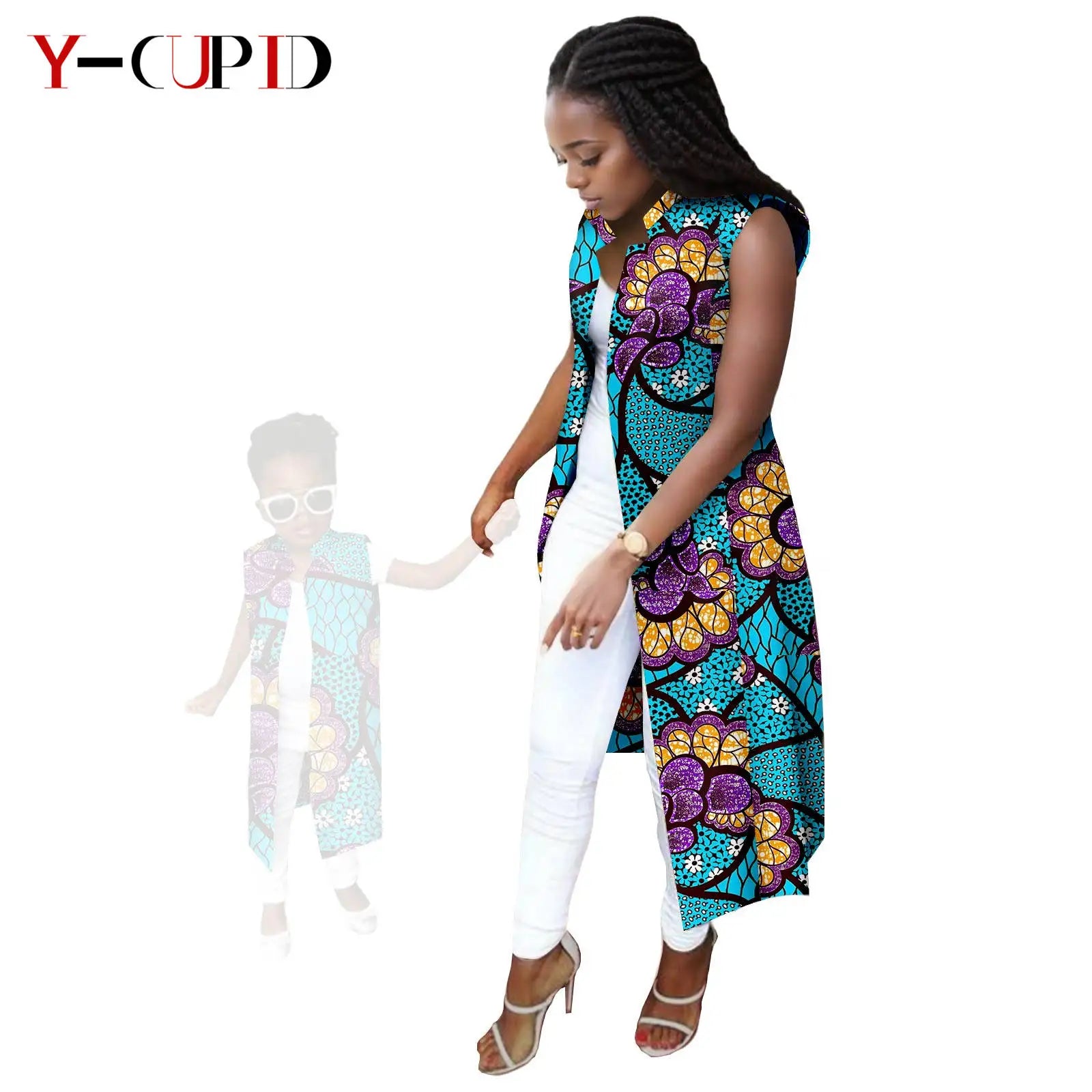 African Print Long Vest for Women and Girls Dashiki Summer Cotton Ankara Mother Jacket Outfits Matching Daughter Clothes 24F041 618 Mother | Afrocentric