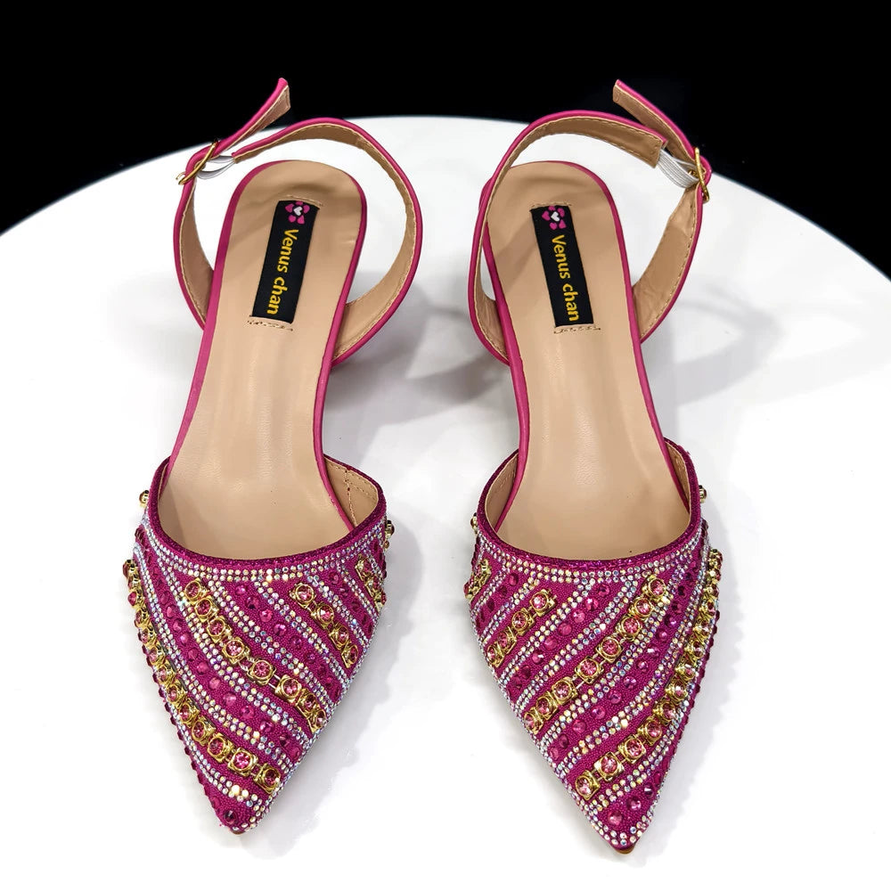 2025 Italian Fashion Pointed Toe Rhinestone Women Heels & Bag Set | Afrocentric