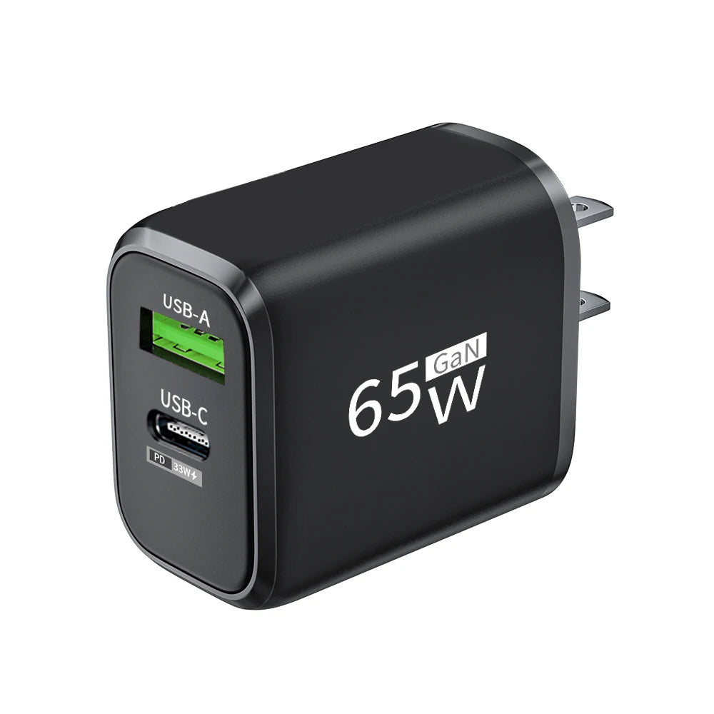 USB Charger 65W GaN Type C Fast Charging PD Power Adapter Quick Charger 3.0 For iPhone 15 Xiaomi POCO Samsung Oneplus Black US | Afrocentric