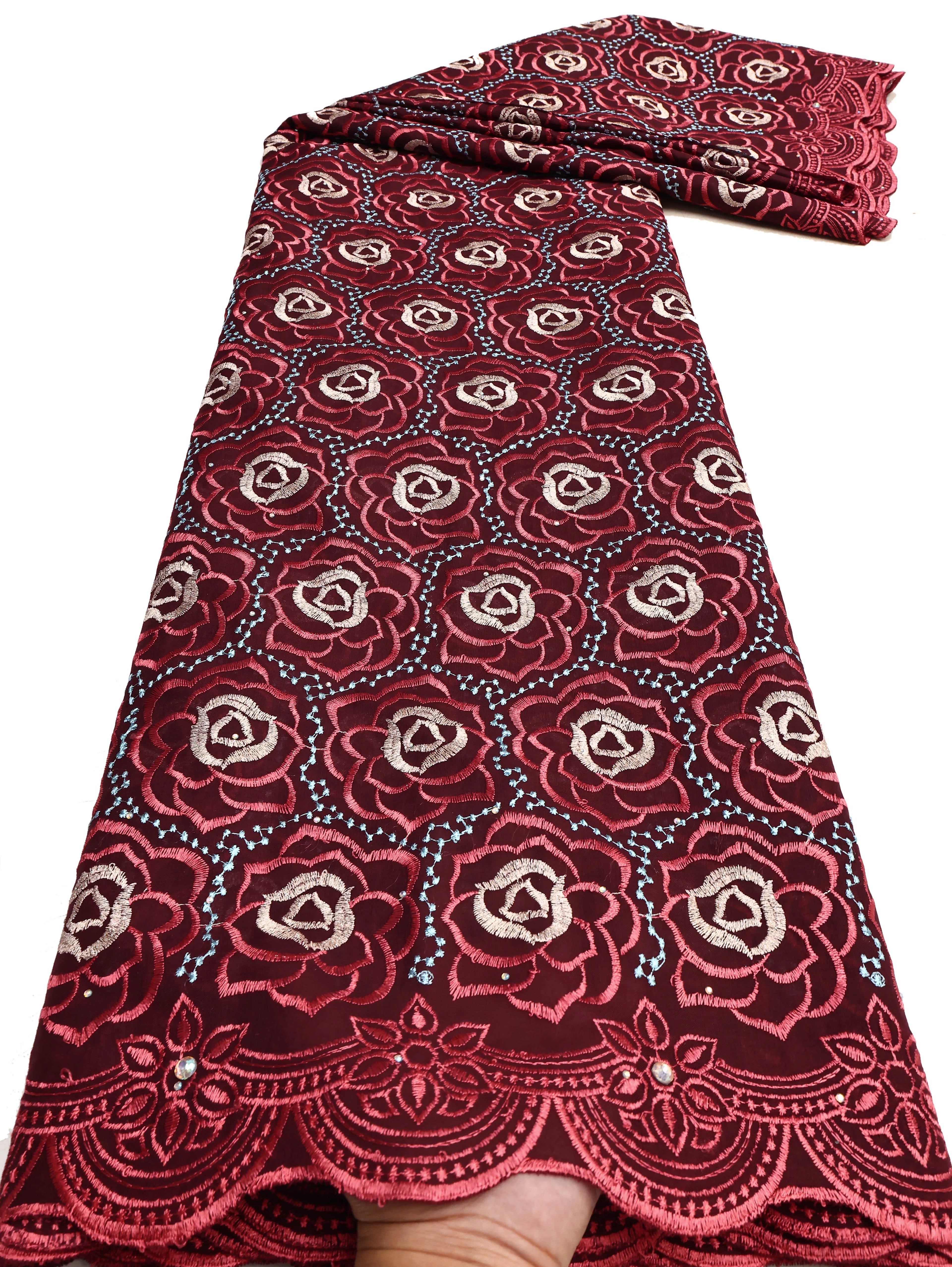 Swiss Voile Lace In Switzerland With 3D Flower Applique Stones 2026 Super Quality African Lace Fabric For Wedding Lace Dress LY4169-5 120cm 5 Yards | Afrocentric