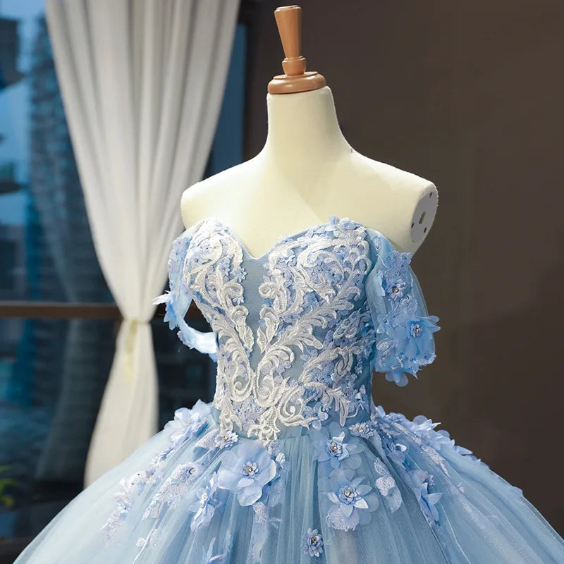Floral Quinceañera Ball Gown – Off Shoulder Tulle Dress (Plus Size Available)