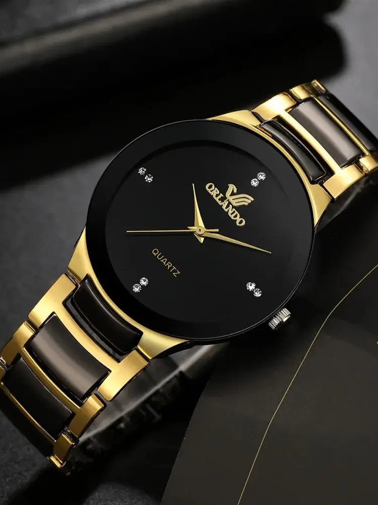 Men's Black Dial Quartz Business Watch | Alloy Case & Bracelet Band | Afrocentric