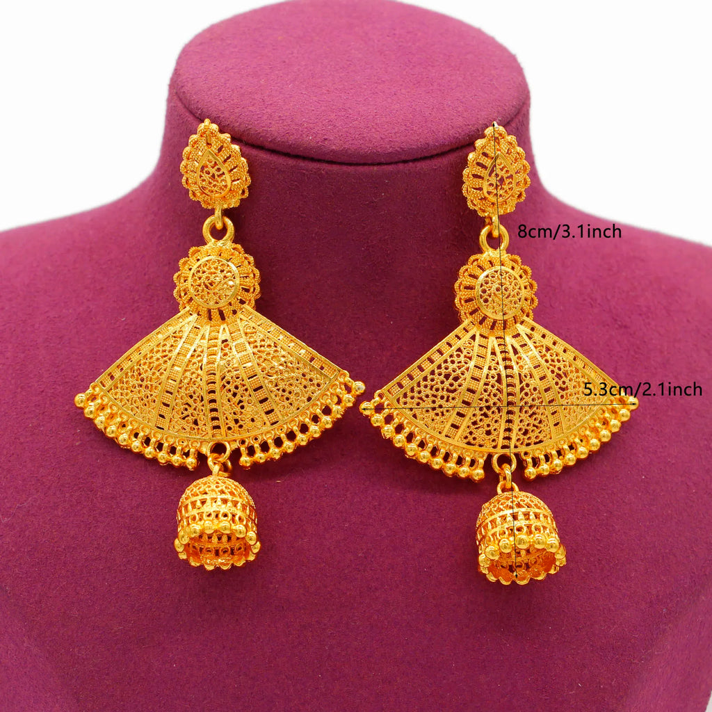 Gold Fan Shape Drop Earrings | Afrocentric