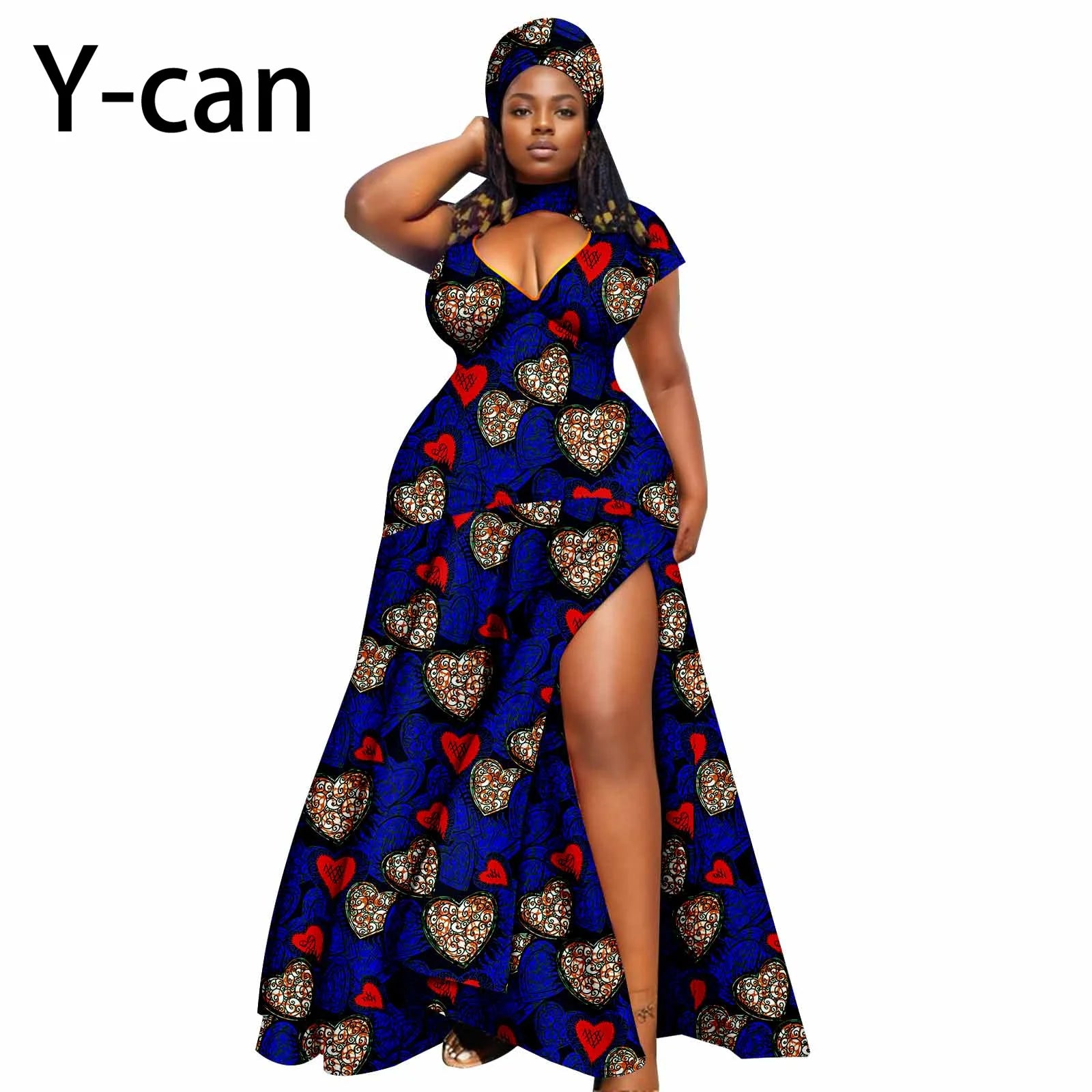 Dashiki African Women Dress Bazin Batik Sleeveless Slim Fit Mermaid Long Dress Sexy Hollow Women Dress with Headscarf 2425143 647 | Afrocentric