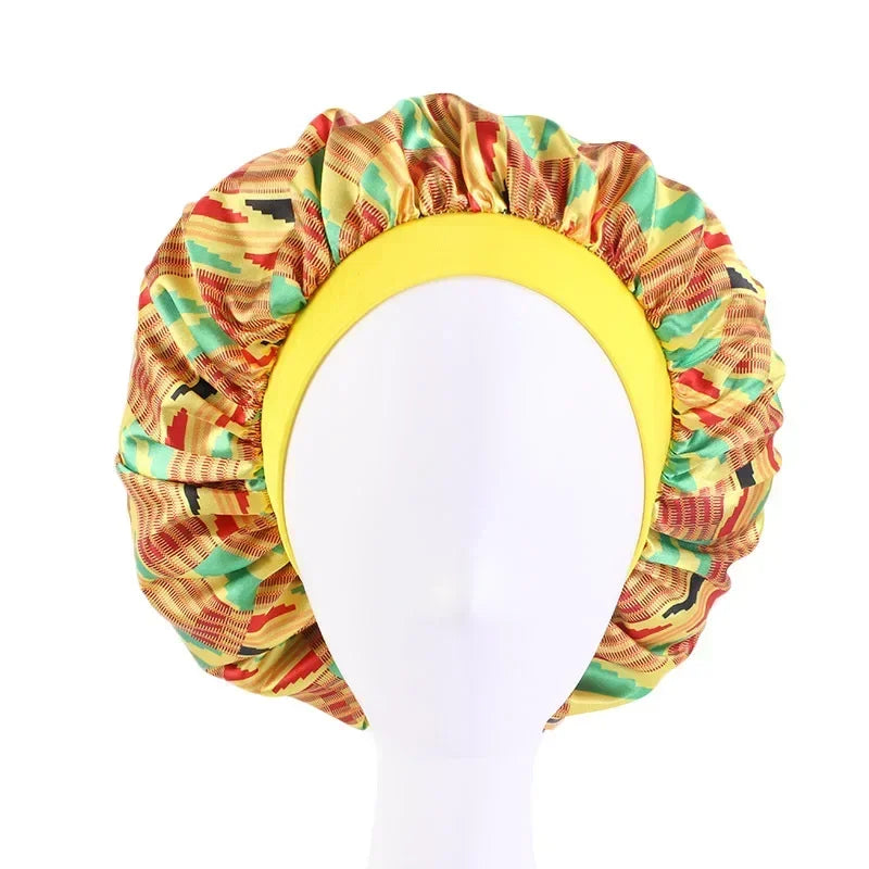 African Print Satin Sleep Cap & Hair Bonnet Yellow | Afrocentric