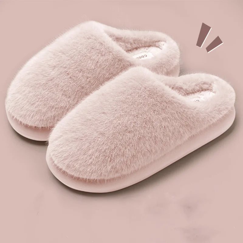 Winter Women's Faux Fur Warm Slippers - Plush Slip-Resistant Indoor House Shoes Pink | Afrocentric