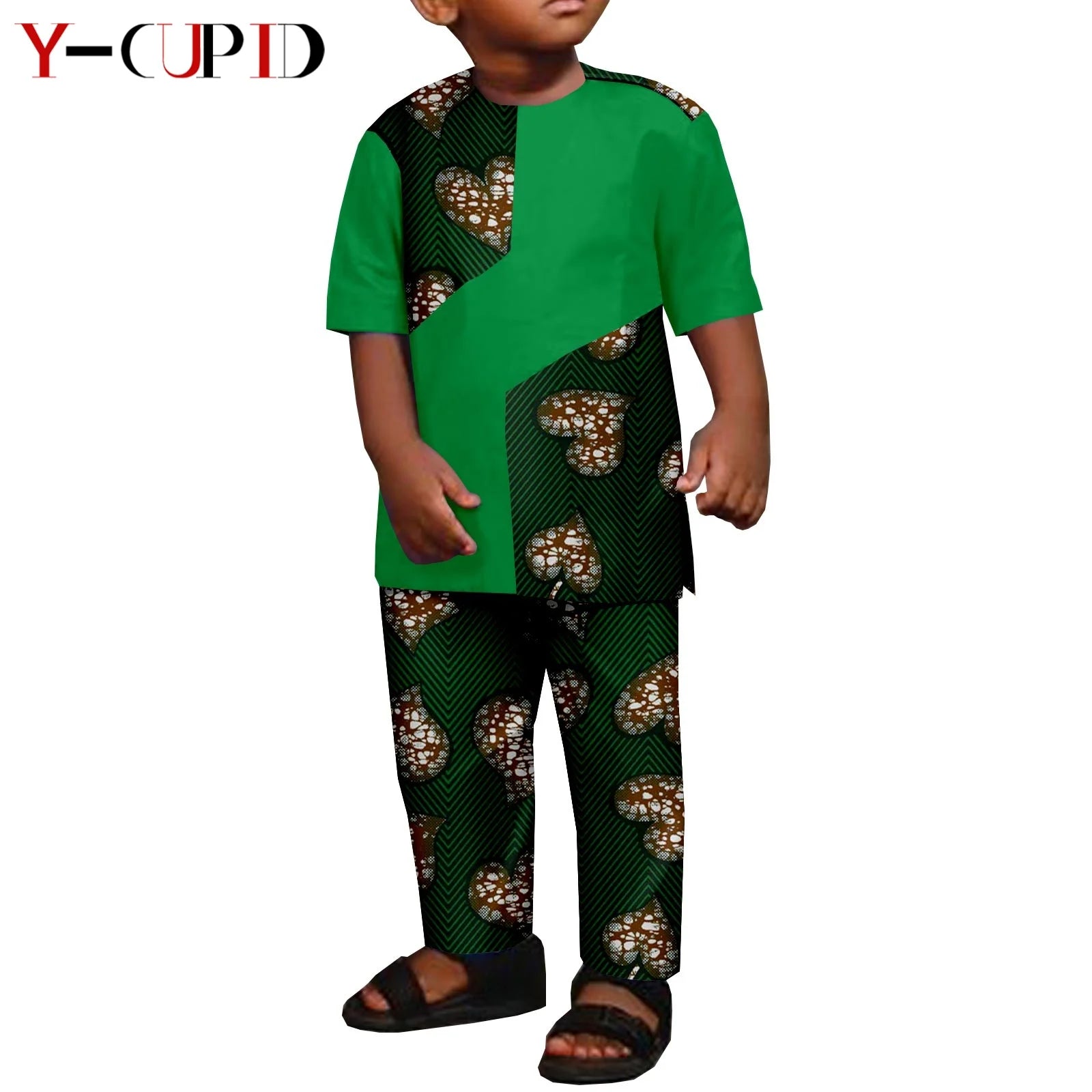 African Clothes for Boys Kid Outfits Dashiki Summer Cotton Ankara Print Top and Pant Sets Bazin Riche Children Outwear Y224017 760 | Afrocentric
