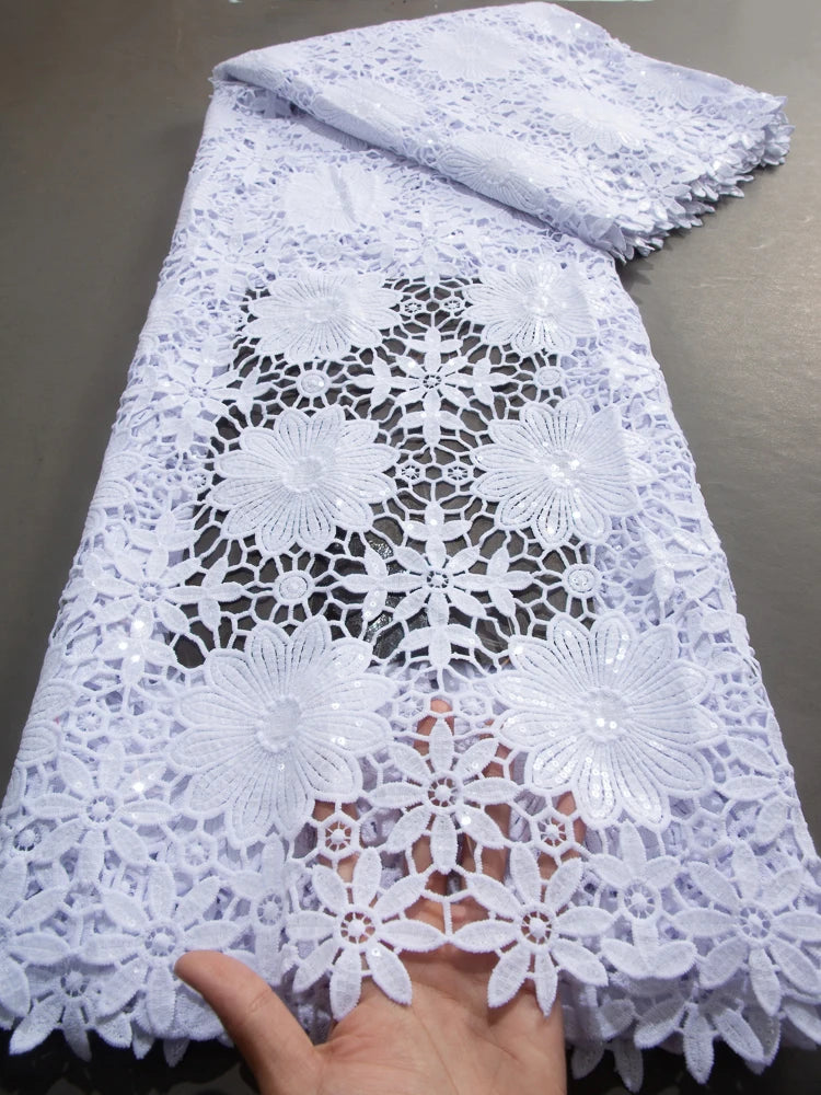 Kalume African Guipure Cord Lace Fabric with Sequins 2025 High Quality Nigerian Lace Fabrics 5 Yards for Wedding Dresses F3610 21african lace fabri 5yard | Afrocentric