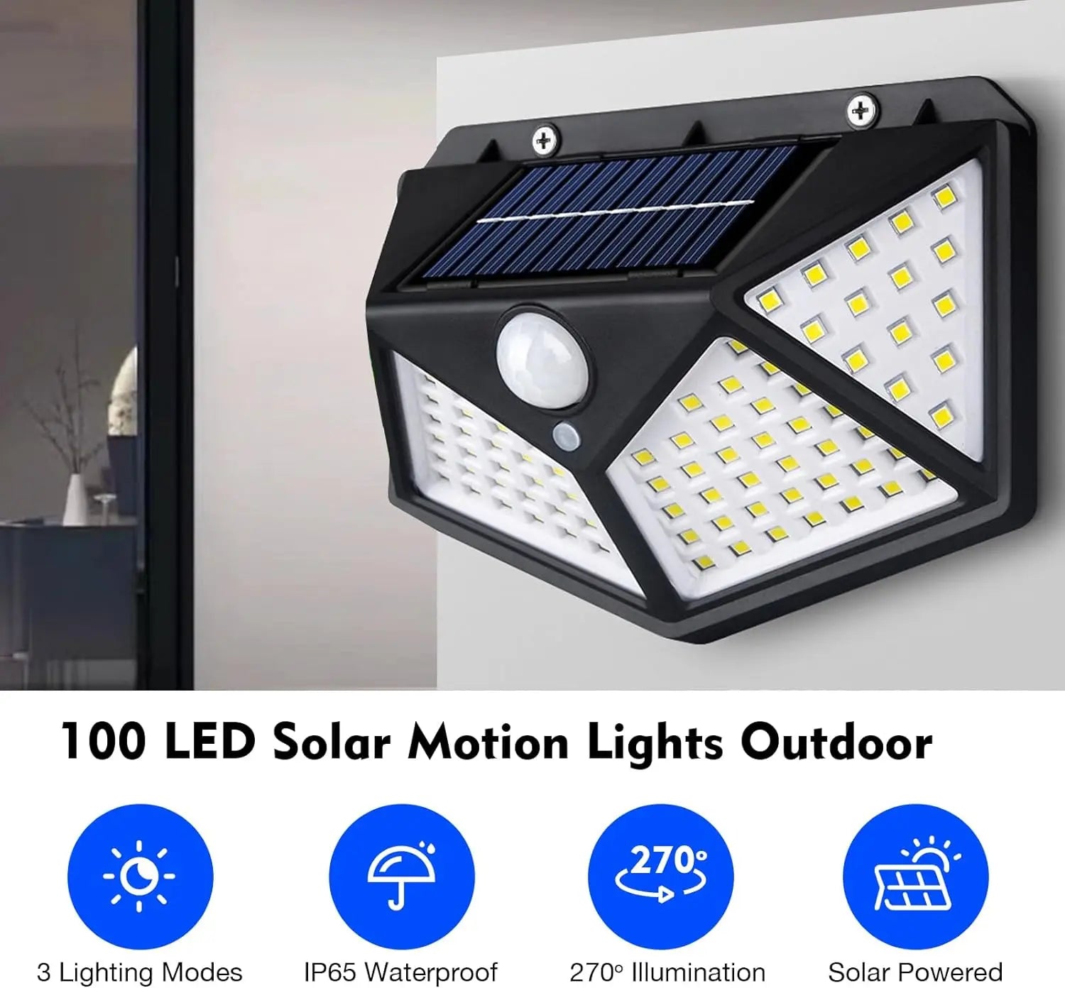 Solar Motion Sensor Wall Light | 100 LED Outdoor Security Light with 3 Modes | Afrocentric