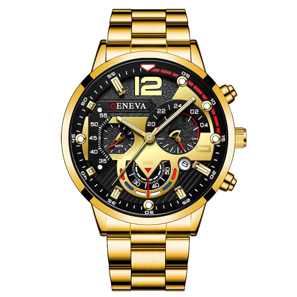 Men's Stainless Steel Quartz Watch | Minimalist Needle Dial Fashion Watch Gold | Afrocentric