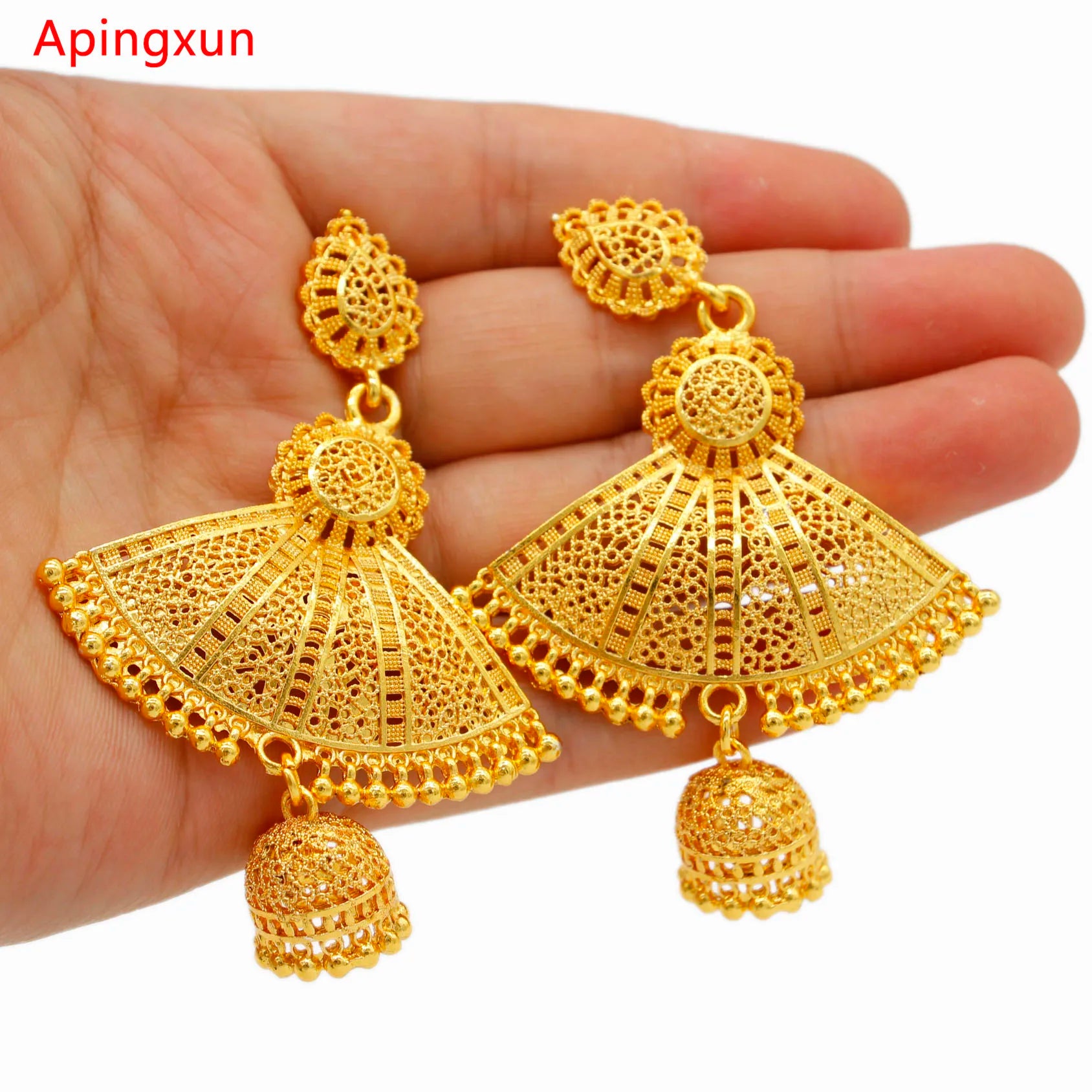 Gold Fan Shape Drop Earrings | Afrocentric