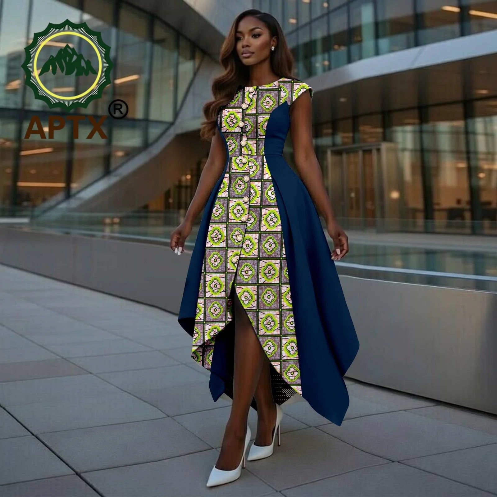 African Dress for Women Ankara Print O-Neck Short Sleeve Ankle-Length Patchwork Asymmetrical Dress Dashiki Casual Party 822-tr51 | Afrocentric