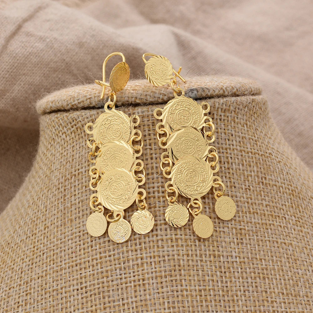 African Gold Coin Drop Earrings | Afrocentric