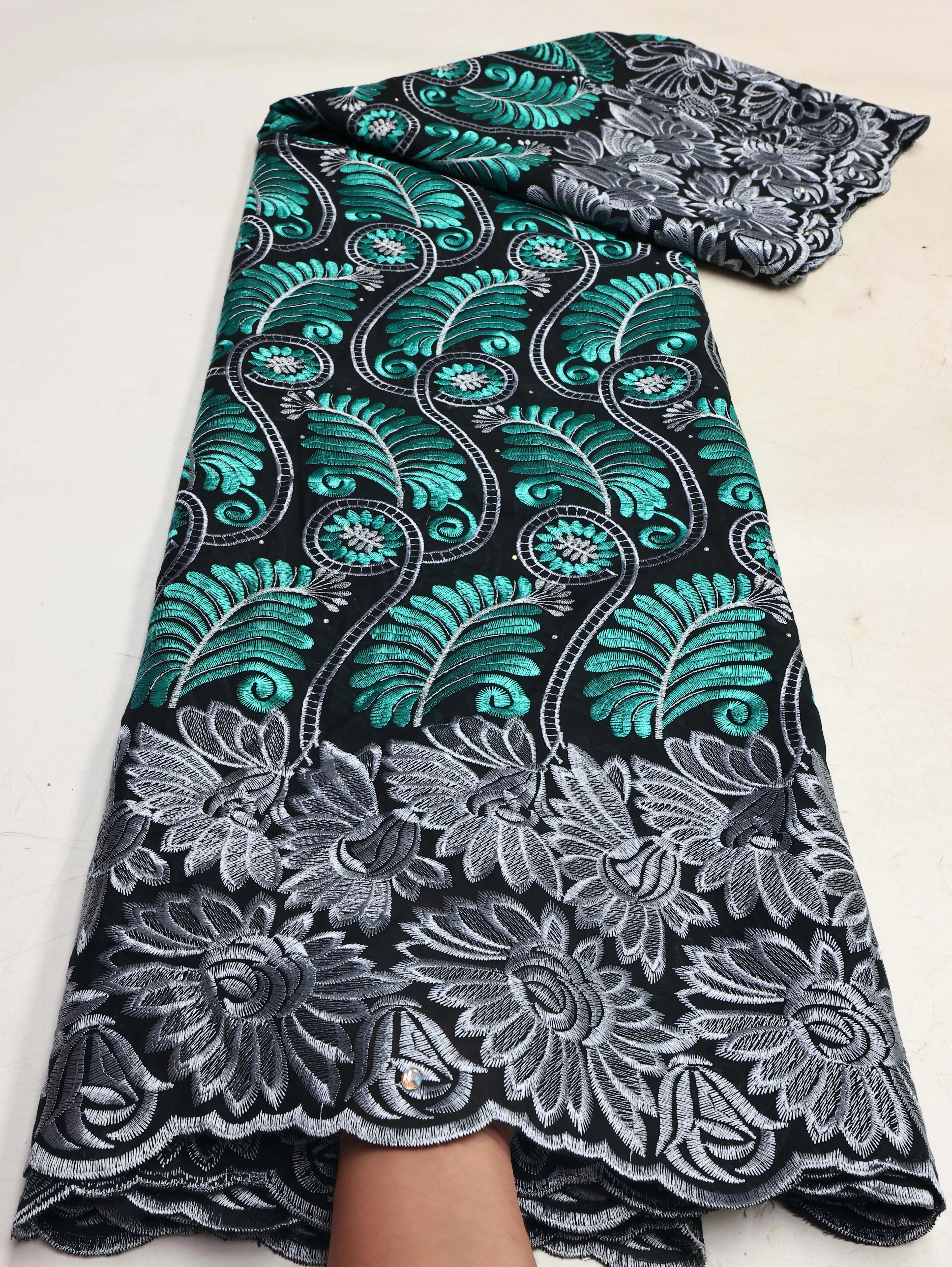 Swiss Voile Lace In Switzerland With 3D Flower Applique Stones 2026 Super Quality African Lace Fabric For Wedding Lace Dress LY3796-7 120cm 5 Yards | Afrocentric