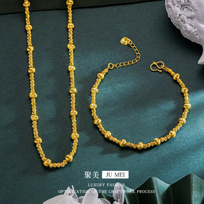 Luxury 24K Gold Cat's Eye Galaxy Bead Necklace & Bracelet Set Gold | Afrocentric