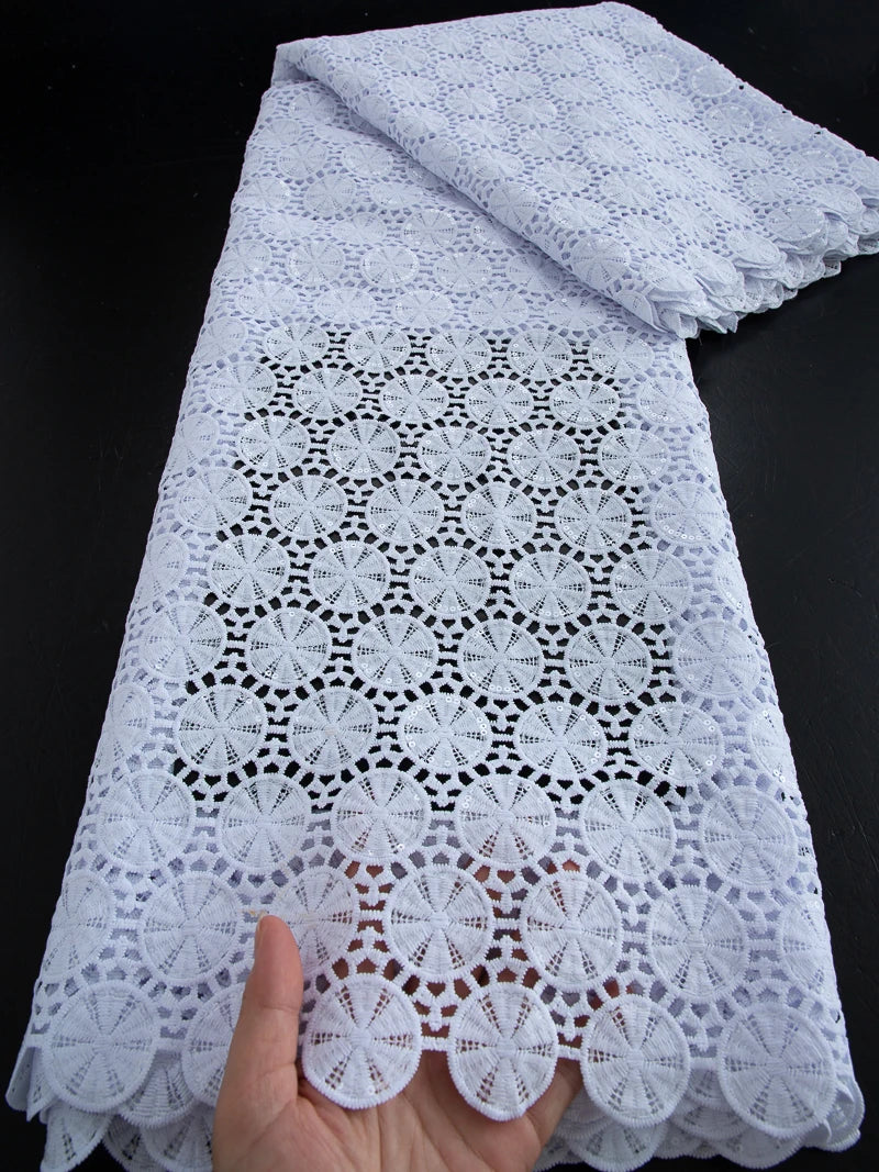 Kalume African Guipure Cord Lace Fabric with Sequins 2025 High Quality Nigerian Lace Fabrics 5 Yards for Wedding Dresses F3610 30395 5yard | Afrocentric