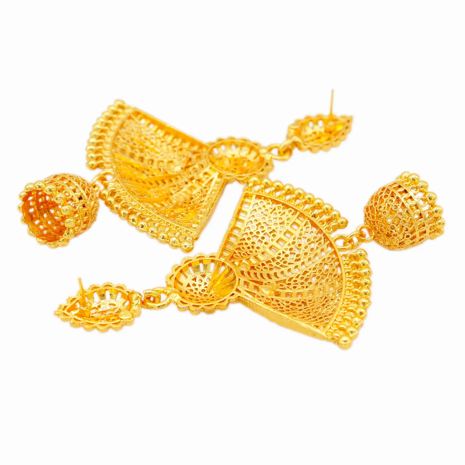 Gold Fan Shape Drop Earrings | Afrocentric