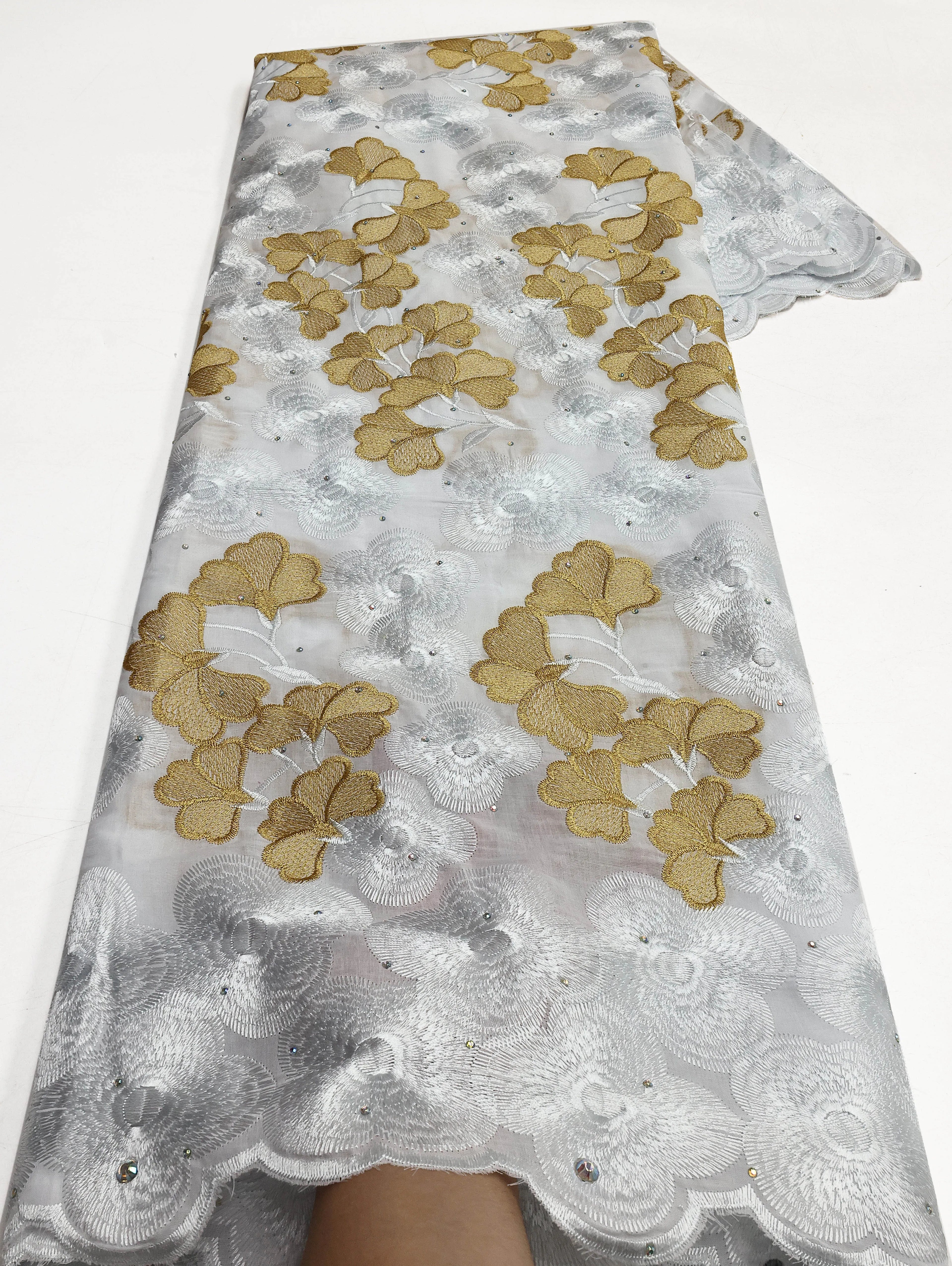 Swiss Voile Lace In Switzerland With 3D Flower Applique Stones 2026 Super Quality African Lace Fabric For Wedding Lace Dress LY3528-9 120cm 5 Yards | Afrocentric