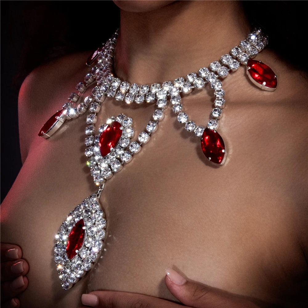 Crystal Rhinestone Choker Necklace | Luxury Geometric Water Drop Chain Collar 03 | Afrocentric