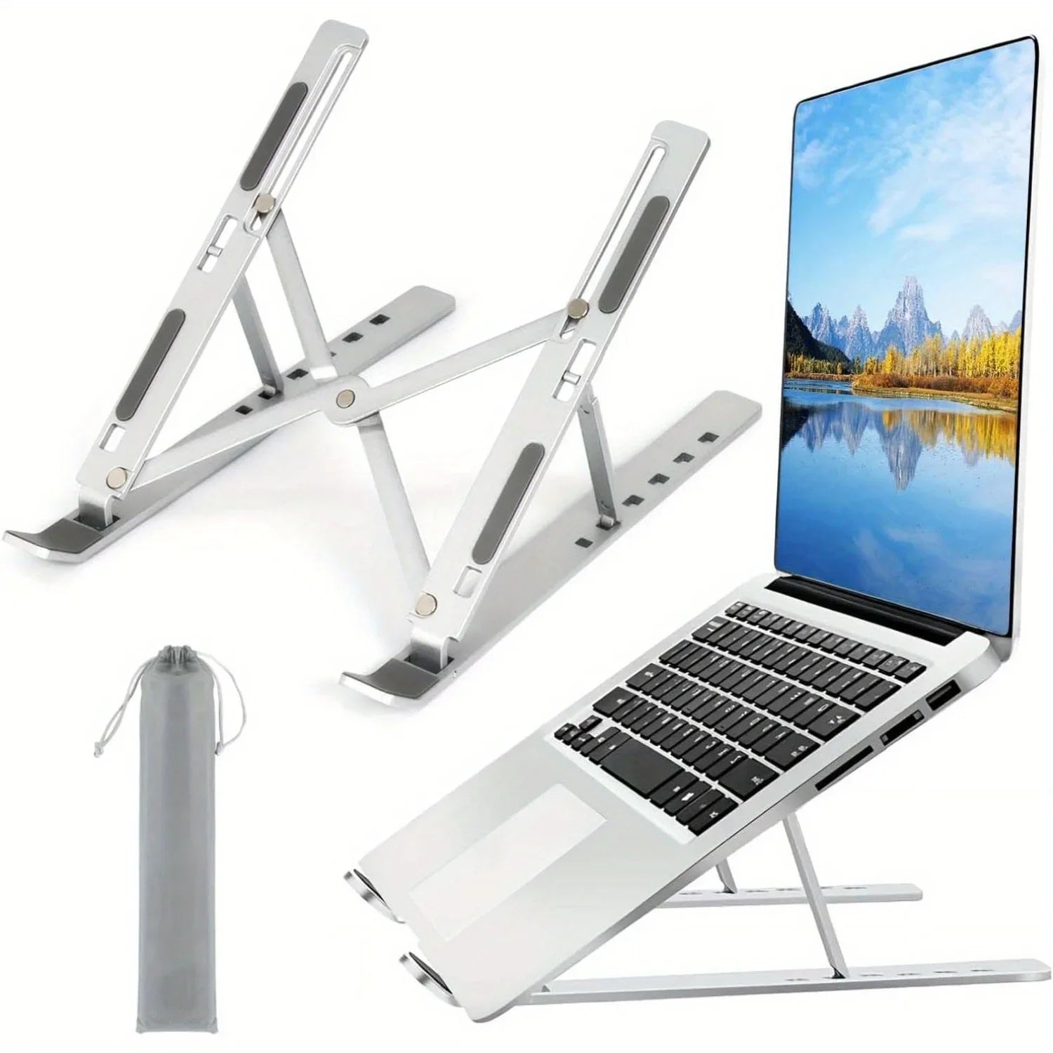 Adjustable Aluminum Laptop Stand | 6-Level Height Foldable 8-16" Laptops White | Afrocentric