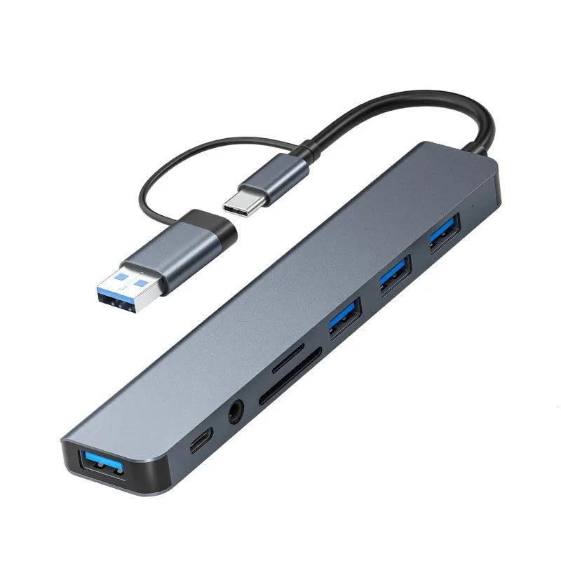 8-in-1 USB-C Hub - 4 USB Ports, USB-C, TF/SD Card Reader & 3.5mm Audio for MacBook & iPad | Afrocentric