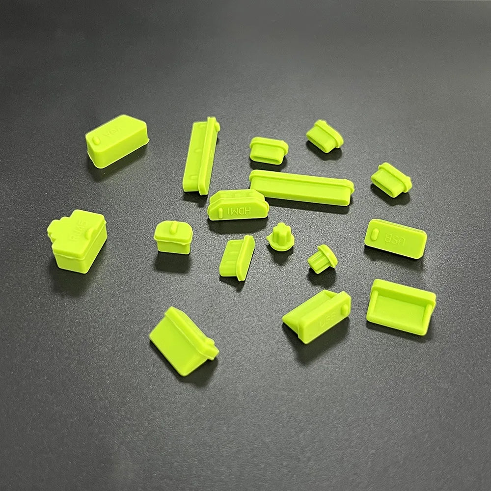Silicone Laptop Port Dust Plugs | 16-Piece Universal Anti-Dust Cover Set green | Afrocentric