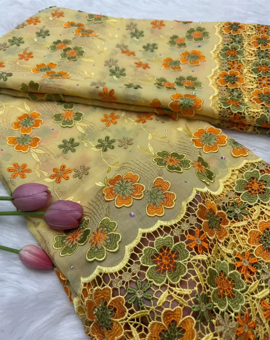 Swiss Voile Lace In Switzerland With 3D Flower Applique Stones 2026 Super Quality African Lace Fabric For Wedding Lace Dress LY7364-5 120cm 5 Yards | Afrocentric