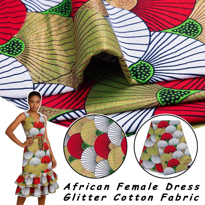 90x110cm African Ankara Cloth Women Glitter Glam Wax Fabric Cotton Soft Batik Golden Pagne Diy Craft Sewing Clothing Supplies | Afrocentric