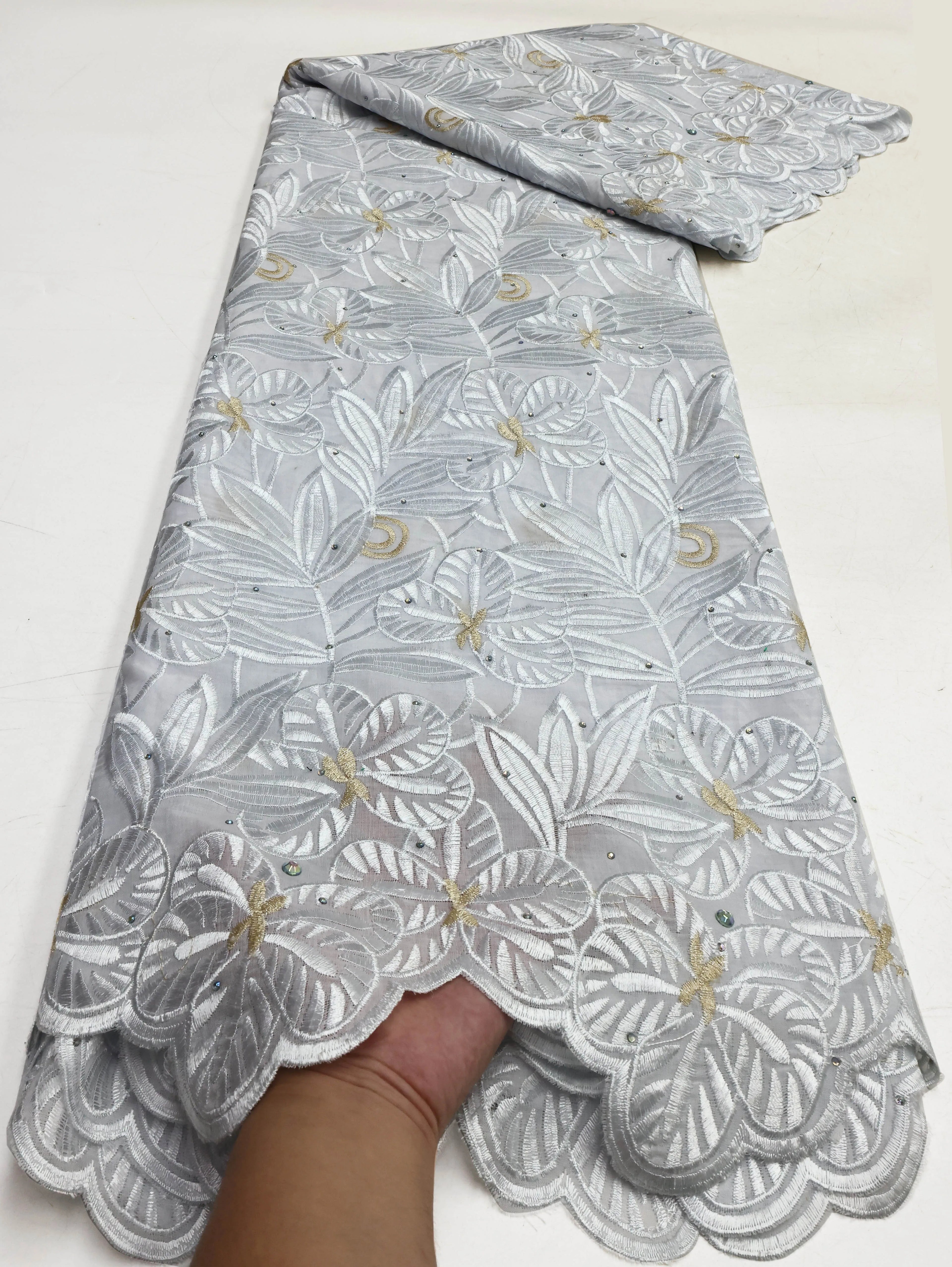 Swiss Voile Lace In Switzerland With 3D Flower Applique Stones 2026 Super Quality African Lace Fabric For Wedding Lace Dress LY3793-2 120cm 5 Yards | Afrocentric