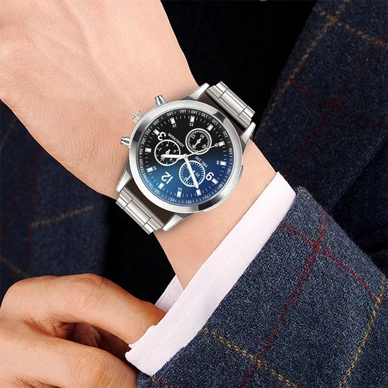 Men's Business Quartz Watch & Bracelet Set | Arabic Numeral Dial, Stainless Steel | Afrocentric