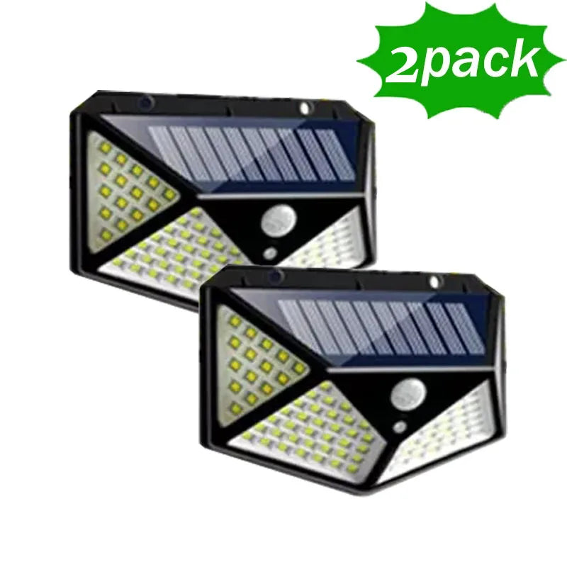 Solar Motion Sensor Wall Light | 100 LED Outdoor Security Light with 3 Modes 2pack | Afrocentric